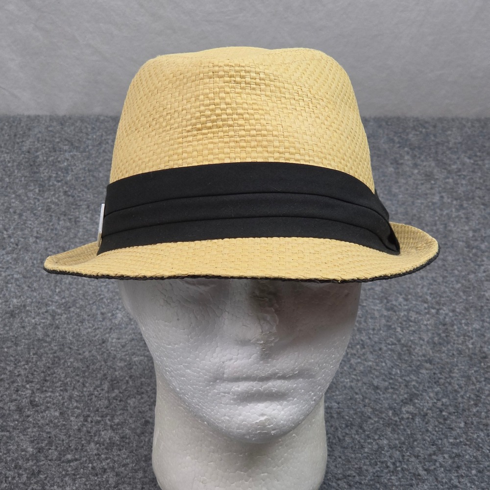 Amarelo Trilby Fedora Hat Mens 57 CM Tan Black Straw Style Summer Sun Cap Bucket